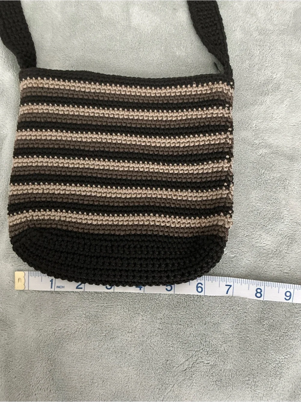 Handcrafted Black and Tan Striped Crochet Crossbody Bag